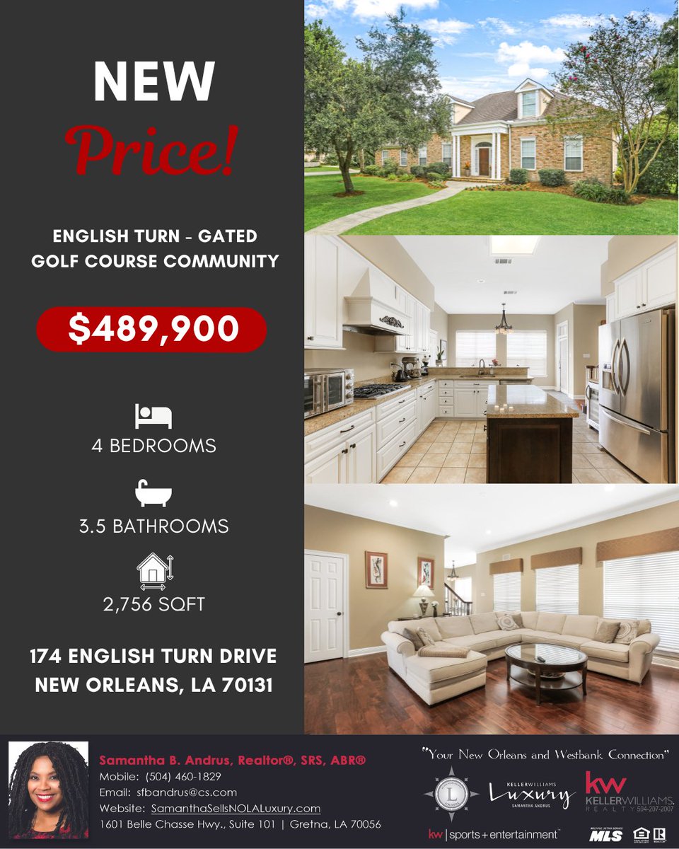 New Price - Luxury Home in New Orleans - English Turn Gated Golf Course Community!  tinyurl.com/174-english-tu…

#SamanthaSellsNOLA #neworleans #kellerwilliamsrealty #homesweethome #propertyspark #nolalife #nolaforsale #nolahomesforsale #showmeyournola #nolaluxury #nolaluxuryhomes