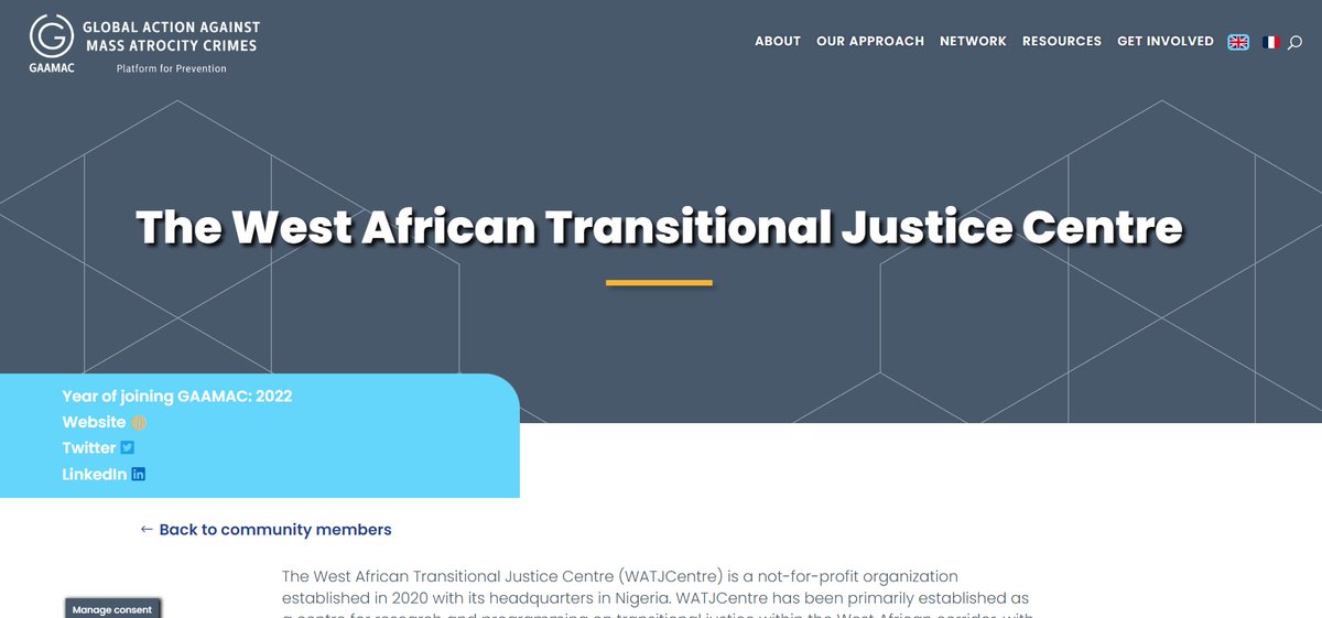 GAAMAC's partner the @WATJCentre is designed for education, research and programming on #TransitionalJustice in West Africa and globally. Read more: bit.ly/3wApmL5