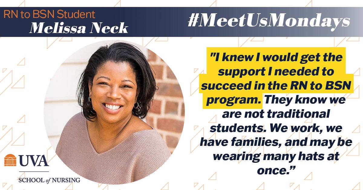 Meet Melissa. L&amp;D nurse at Riverside Health in Newport News, &amp; RN to BSN student. 

Ready to get supported &amp; grow YOUR nursing? Set up a one-on-one meeting with our friendly RN to BSN admissions advisor, Kim, &amp; start your journey toward earning a BSN ➡️outlook.office365.com/book/UVASchool…