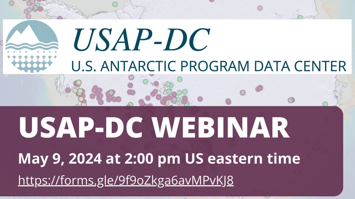 The USAP-DC is holding a webinar on May 9, 2024, at 2:00 pm US eastern to provide an intro to the data center & an overview of services offered. Topics include how to access and contribute data and best practices for #FAIRdata submissions. Registration: forms.gle/9f9oZkga6avMPv…