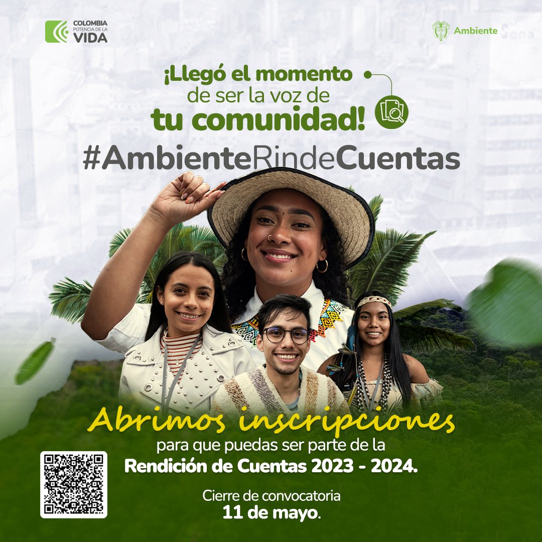 🎙️ ¡Sé la voz de tu comunidad! Participa en nuestra Audiencia Pública de Rendición de Cuentas🇨🇴. ✍🏻 Somos pioneros en la promoción de una participación ciudadana en la evaluación de la gestión ambiental. 🗓️ Plazo máximo: 11 de mayo.  ¡Inscríbete ahora! 🔗 bit.ly/3vZjD4a