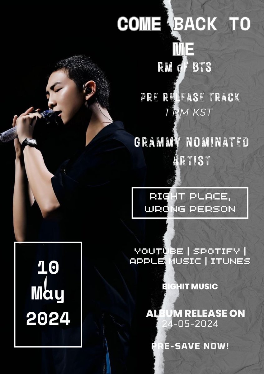 RT AND REPLY

COME BACK TO ME IS COMING
COME BACK TO ME PRE RELEASE
PRE-RELEASE TRACK
#Comebacktome #RM #RightPlaceWrongPerson

poster ©️ @chimmybuttcheek
