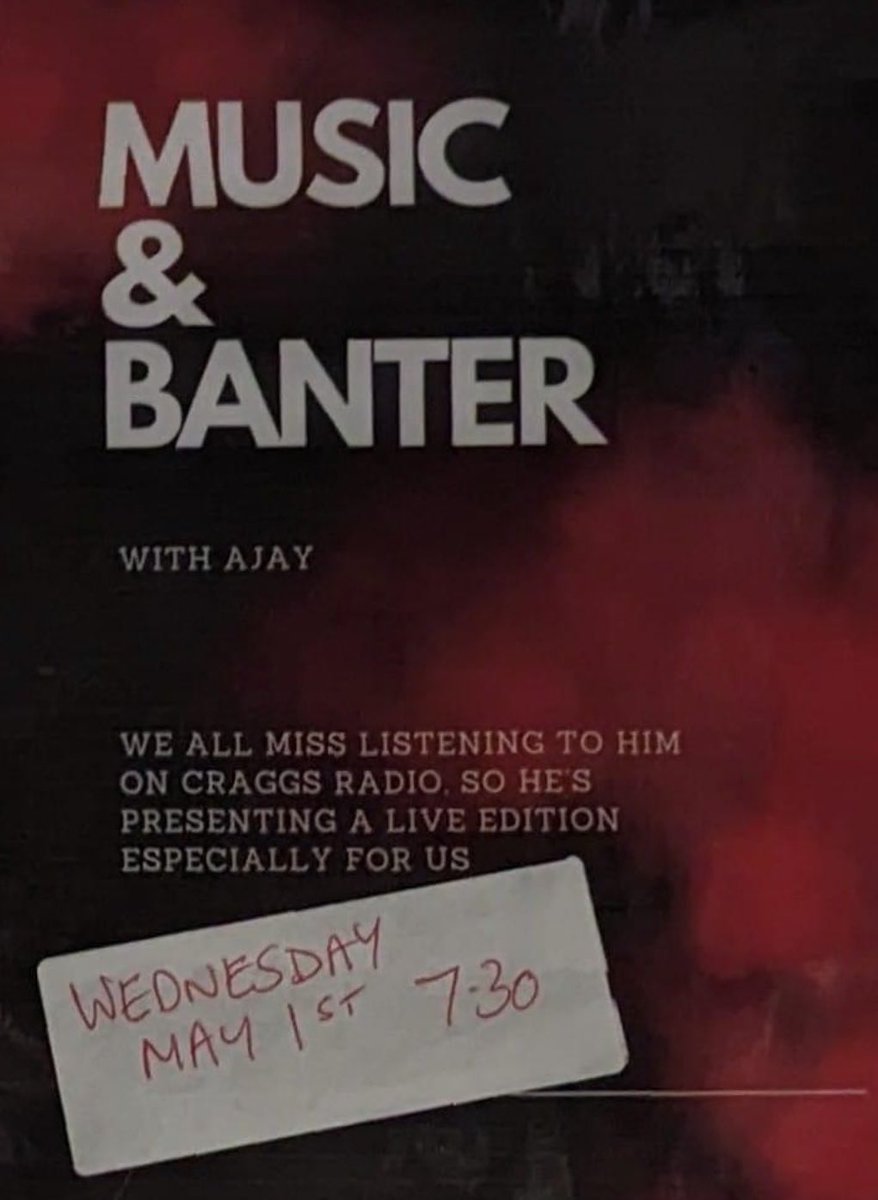 Don’t miss our Music &Banter night on Wednesday 1st May with our favourite DJ Ajay bringing the format of his show from Craggs Radio to life in @beer_under