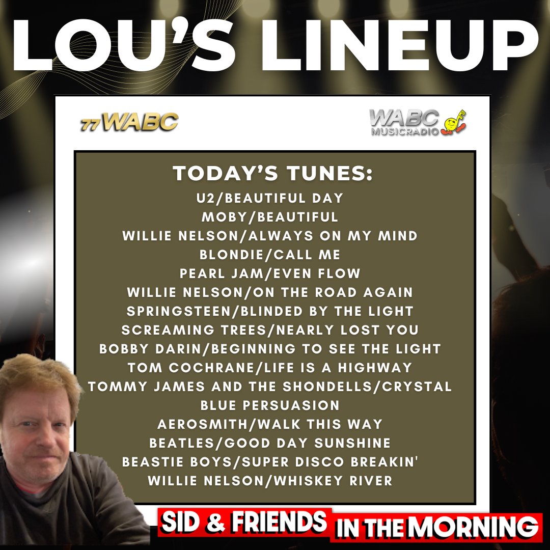 And now... it's time for LOU'S LINEUP! Listen to Sid and Friends In The Morning from 6AM-10AM EST on wabcradio.com or on the 77 WABC app! FULL #MONDAY PLAYLIST HERE: wabcradio.com/2024/04/29/lou…