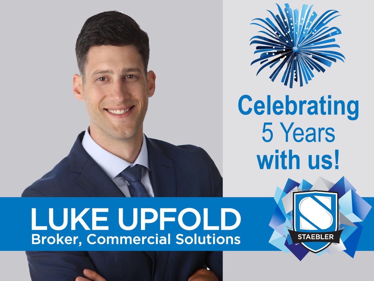 Congratulations to Commercial Broker Luke Upfold for reaching your five-year Staebler Anniversary this week! 🎆👏 We’re lucky to have you on our team! #OntarioBrokers | #EmployeeAppreciation