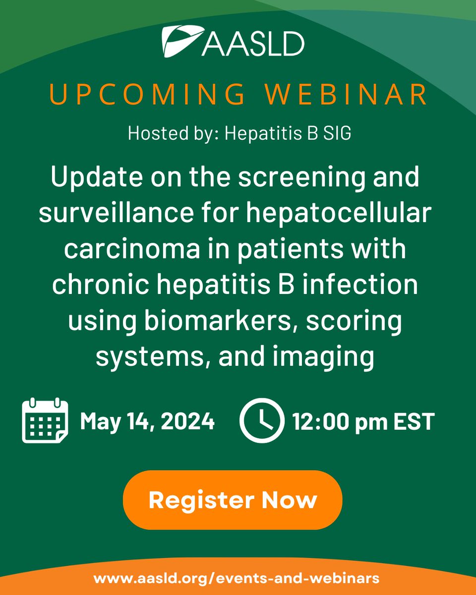 This program will describe hepatocellular carcinoma screening and surveillance in patients with chronic hepatitis B, utilizing our current available biomarkers and applying those to scoring systems as well as providing imaging updates. Register today: aasld.org/webinar-update…