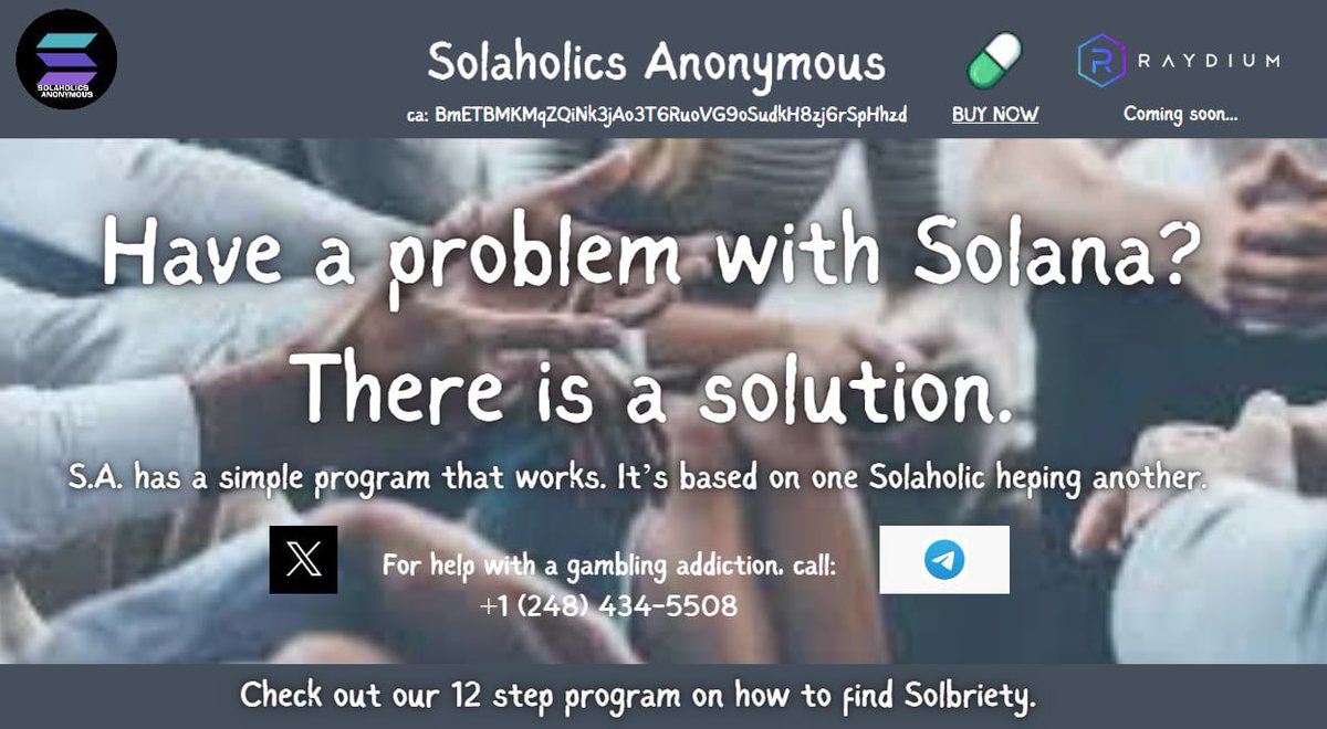SolaholicAnon's tweet photo. @TheMisterFrog you need to get your followers to a Solaholics Anonymous meeting. It’s like having an AA meeting in a liquor store! 😂 we’re on https://t.co/LXWqI4pOdh with Dex prepaid and a solid team holding the floor! https://t.co/p6FxWfAE1N https://t.co/m0XnXQBwiO