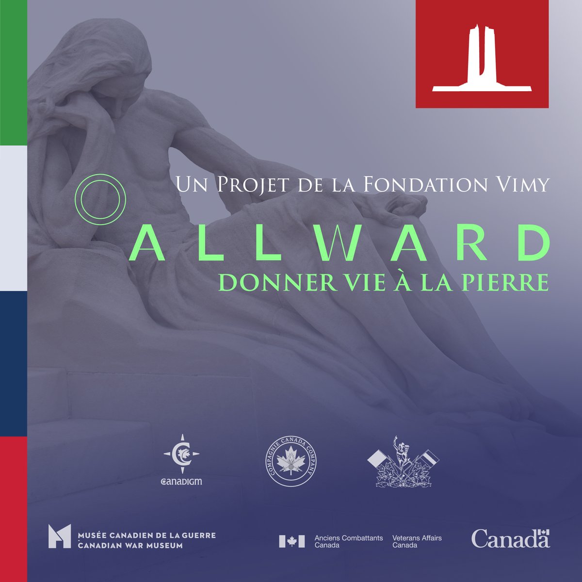 Explorez 'Allward : Donner vie à la pierre ' Découvrez les scans en 3D des maquettes de Walter S. Allward, les précurseurs du Mémorial national du Canada à Vimy, sur le site Allward.vimyfoundation.ca. Vivez l'histoire dans les moindres détails !