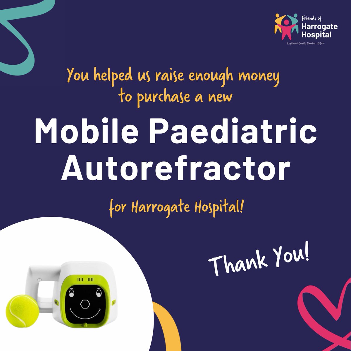 1/2 Thank you for supporting ‘An Afternoon with Gervase Phinn’.

We successfully raised the money to purchase a mobile Paediatric Autorefractor for #HarrogateHospital at the event!