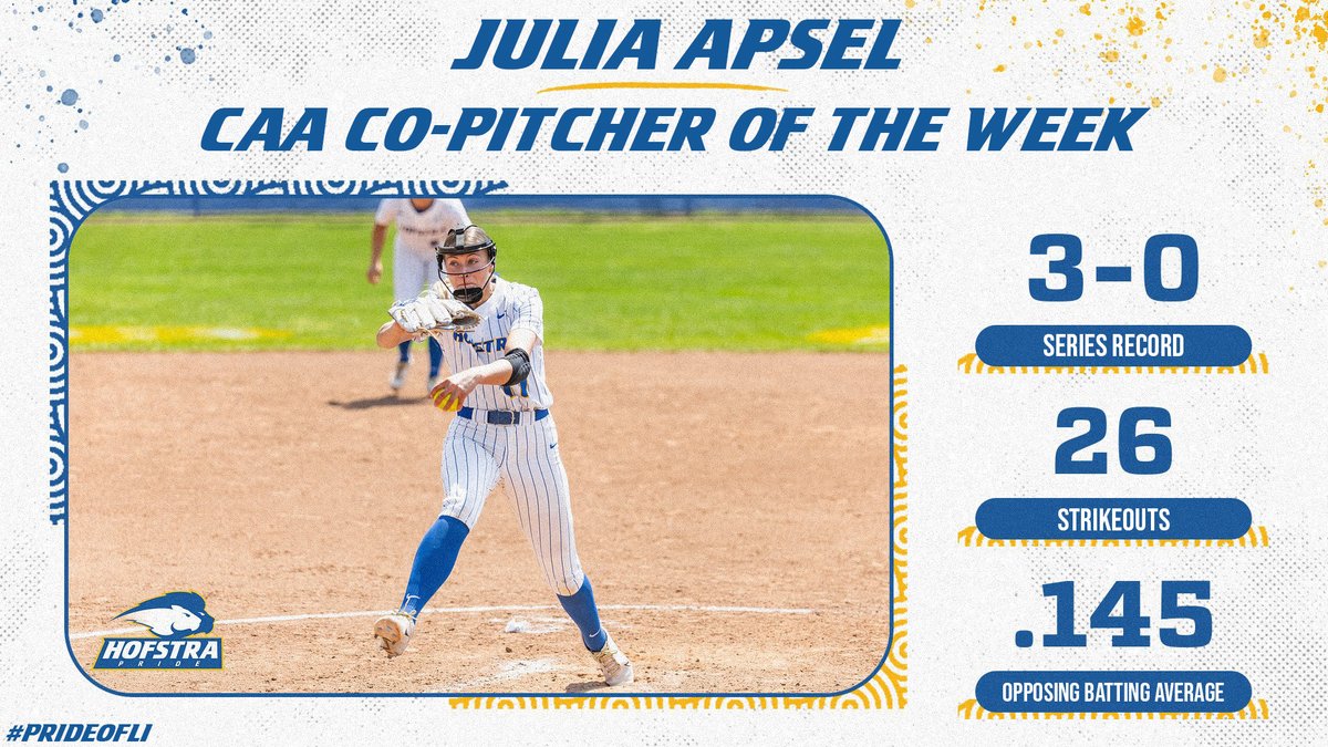 After another dominating performance from the circle, striking out 26 Hampton batters and recording a 𝙋𝙀𝙍𝙁𝙀𝘾𝙏 𝙂𝘼𝙈𝙀 on Saturday, @juliaapsel has been named the #CAASoftball Co-Pitcher of the Week‼ #PrideOfLI