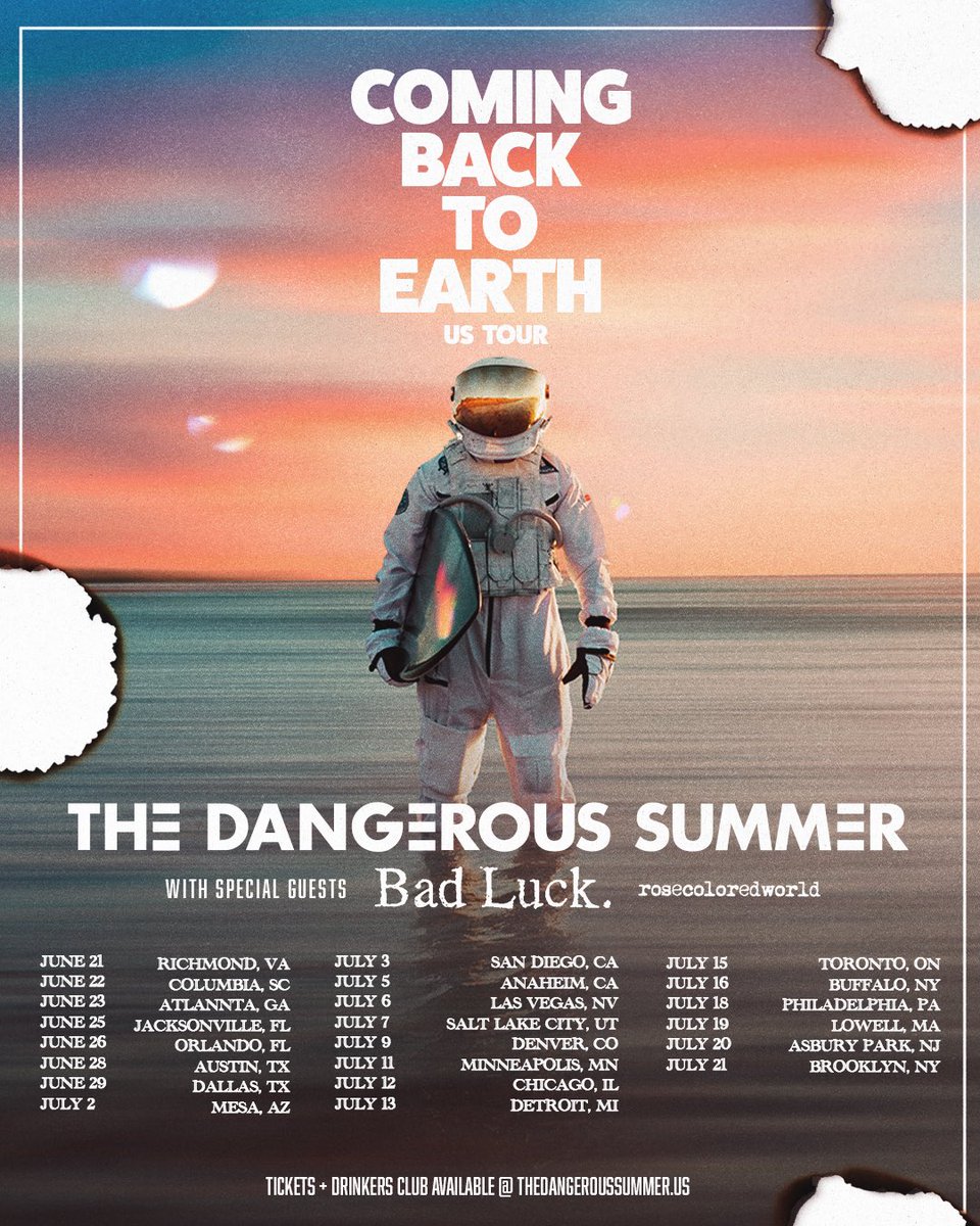 🚨 Surprise! We are coming back to Earth. US and Canada, see you soon! We are bringing @badlucknyc and @thercwofficial with us! Tickets go on sale Friday at 10am local - Drinker’s Club on sale now at thedangeroussummer.us ❤️