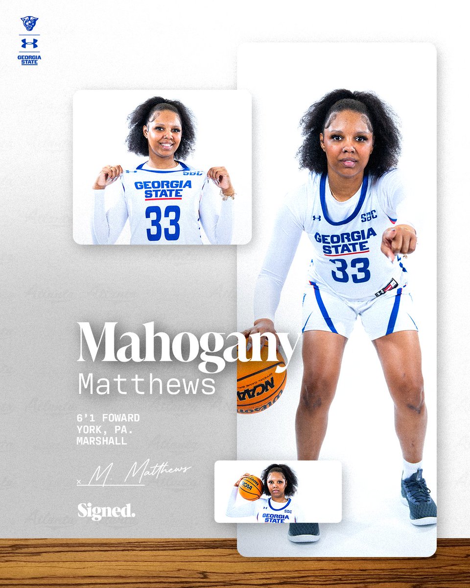 𝐀𝐍𝐎𝐓𝐄𝐑 𝐒𝐔𝐍 𝐁𝐄𝐋𝐓 𝐓𝐑𝐀𝐍𝐒𝐅𝐄𝐑 𝐎𝐍 𝐓𝐇𝐄 𝐑𝐎𝐒𝐓𝐄𝐑! Georgia State women's basketball is excited to add Marshall transfer Mahogany Matthews to the 2024-25 roster! #LightItBlue | #FamilyByCHOICES