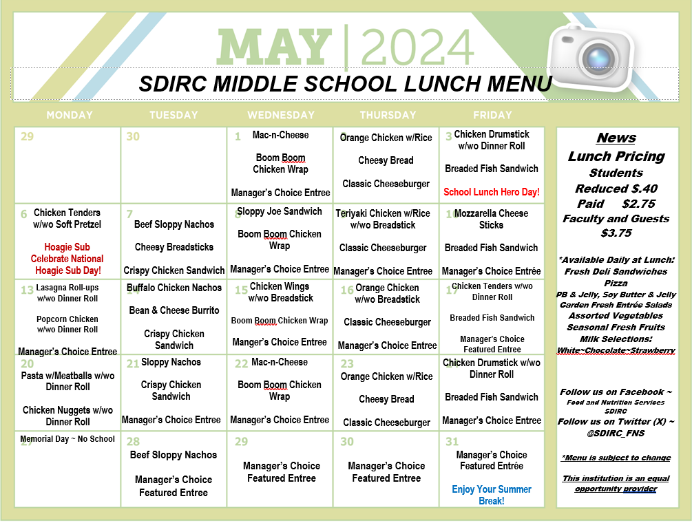 Get ready for delicious school meals in the @IRCSchools Middle School cafeterias in May! 🌺🌺@GMSProud @SRMSCowboys @StormGroveFever @OMS_Connected