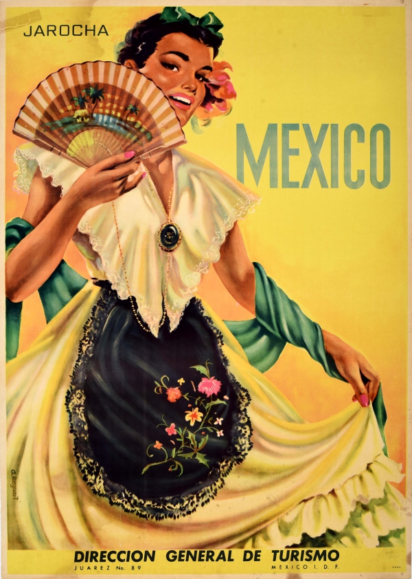 Original #vintage #poster of the day - Jarocha Mexico (1950s) Direccion General De Turismo → antikbar.co.uk/original_vinta… #Mexico #Travel #Tourism #Jarocha #Veracruz #Folk #Dance #Music #Culture #Traditional #Dancer #Art #WorldTourismWeek