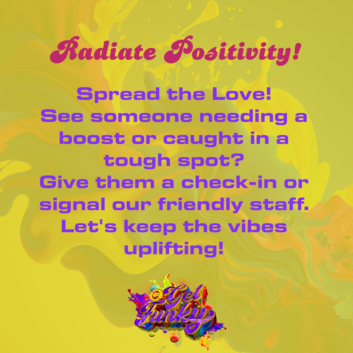 Good vibes only! 🌈 Check in, help out, keep the vibes right at Get Funky Festival!