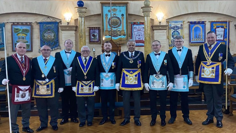 AProvGM, @drbaig13 on duty at Caerphilly Masonic Hall to officiate the Installation Ceremony of Lodge of St Martin No. 8771, accompanied by his Provincial escort, W.Bro. Rhidian Cockwell, PPrGStwd, and newly Appointed Grand Lodge Officer, W.Bro. Geraint Davies, DepGDC.