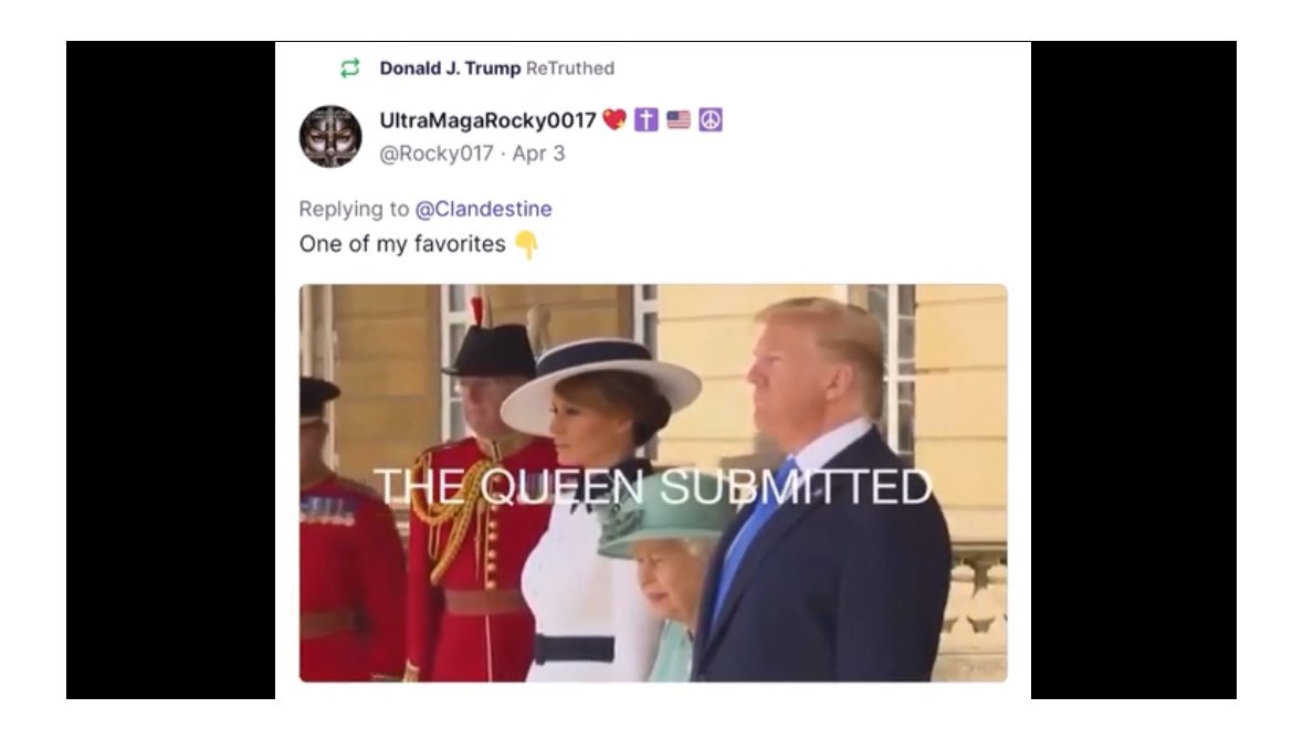 Trump has spent his time off from trial not campaigning but instead posting QAnon death cult videos saying that the Vatican, Canada, NATO, the Queen, the EU and others “submitted” to him. Not a peep from the media other than Meidas.