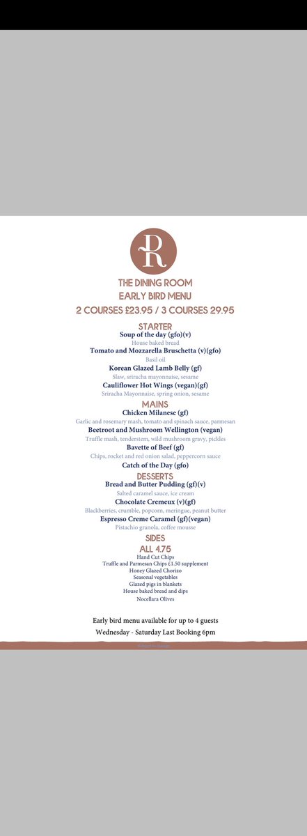 Our Early bird menu is back !!!!! Available Wednesday-Saturday last bookings 6pm upto 4 guests. Book on resdiary.com/restaurant/the… or give us a call on 01332 613991 #derbyshire #restaurant #supportlocal #glutenfree #derby #earlybirdoffer #offers #glutenfriendly #foodie #foodanddrink