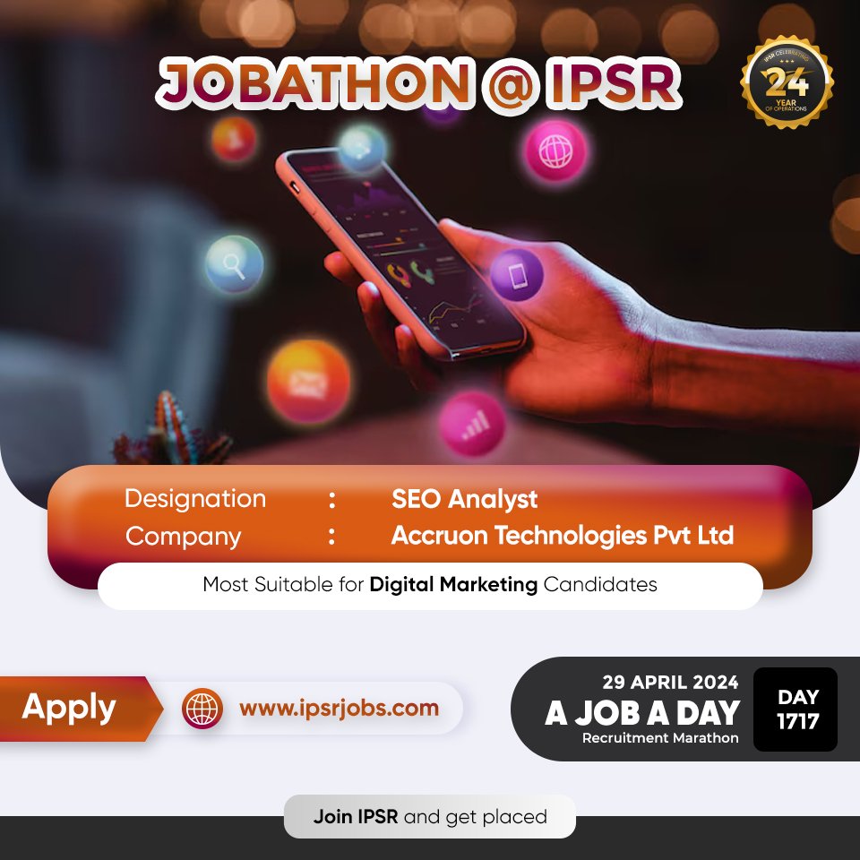 #JOBATHON Recruitment
Marathon by ipsr solutions ltd
Day 1717
Follow us @ipsr_solutions_ltd
#ipsr #24yearsofipsr #careeropportunity #ltjobs
#MNCJobs #techcelerating_careers
#softwaredeveloper #softwarejobs