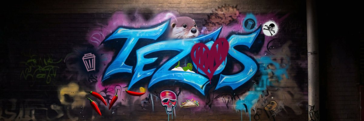 Wanna share the inspo behind my banner submission: community art. In LA, that means graffiti. It's about ultimate accessibility: grab some paint, find a wall, and create. Inspired by a wall where we've all left our marks, a collaborative masterpiece emerges. #Tezos #CommunityArt