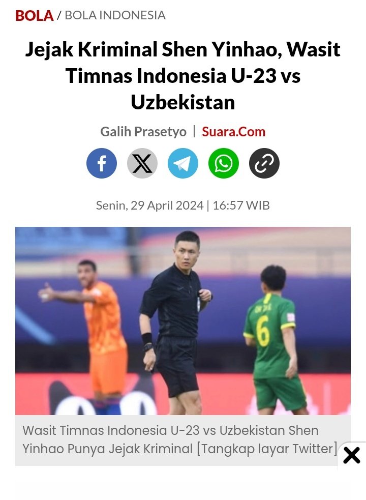 hehe ada jejak kriminal wasit Indonesia vs Uzbekistan u-23 shen yinhao 😀😀