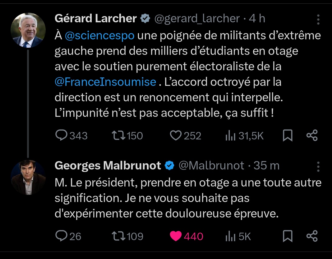 Georges Malbrunot à été otage de l'armée islamique en Irak pendant 4 mois. Il faut le remercier de mettre un peu d'ordre sémantique dans les délires de la droite irresponsable.