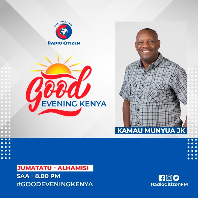 Jizee, ni awamu nyingine tunapatana tena ndani ya #GoodEveningKenya tuweze kusemezana na kujadili yote yanayotukumba. Je, unatupata ukiwa wapi?

#GoodEveningKenya
#RadioNumberOne