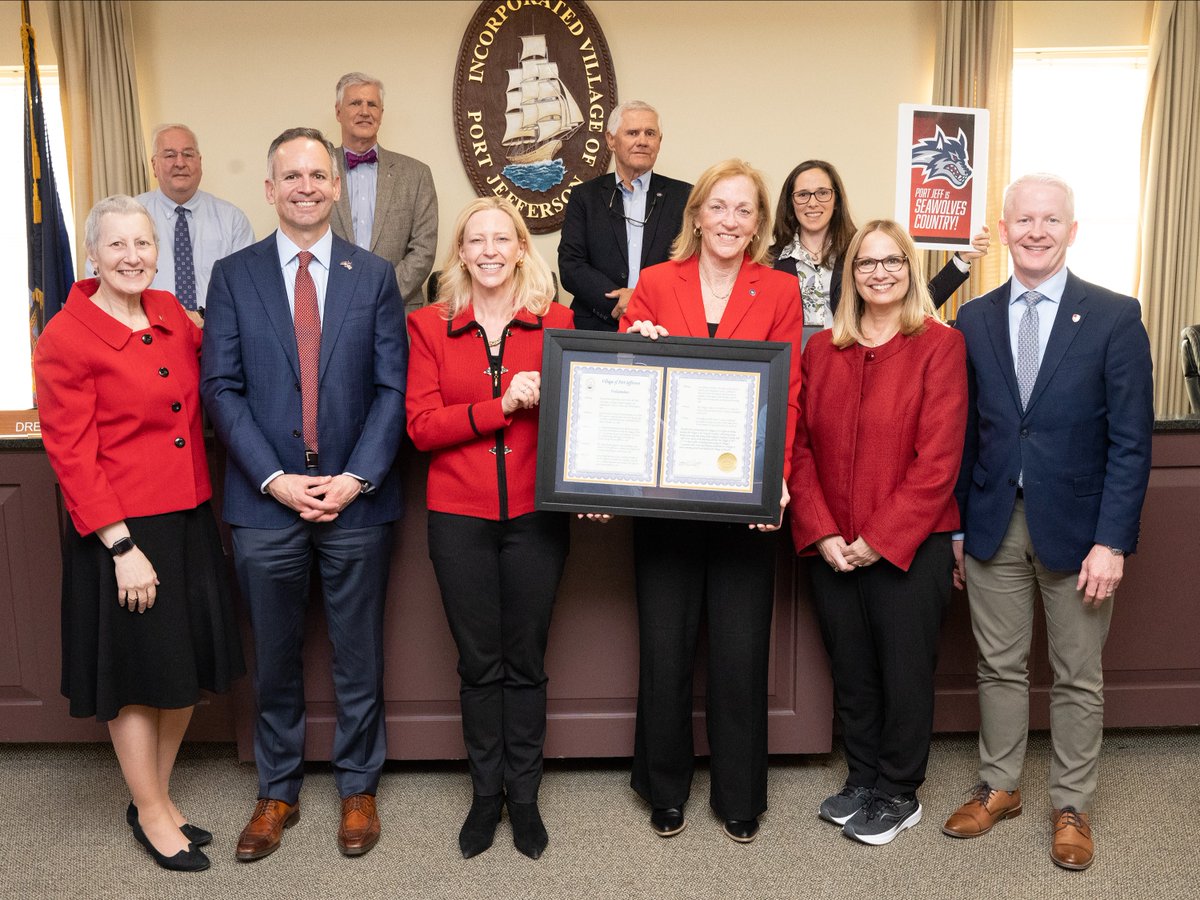 Proud to share that @PortJeffNY is officially Seawolves Country! Last week, we were presented with a proclamation from the Village honoring the incredible bond between #SBU, @StonyBrookMed, and the Village of Port Jefferson. Learn more: bit.ly/3xUYc54
