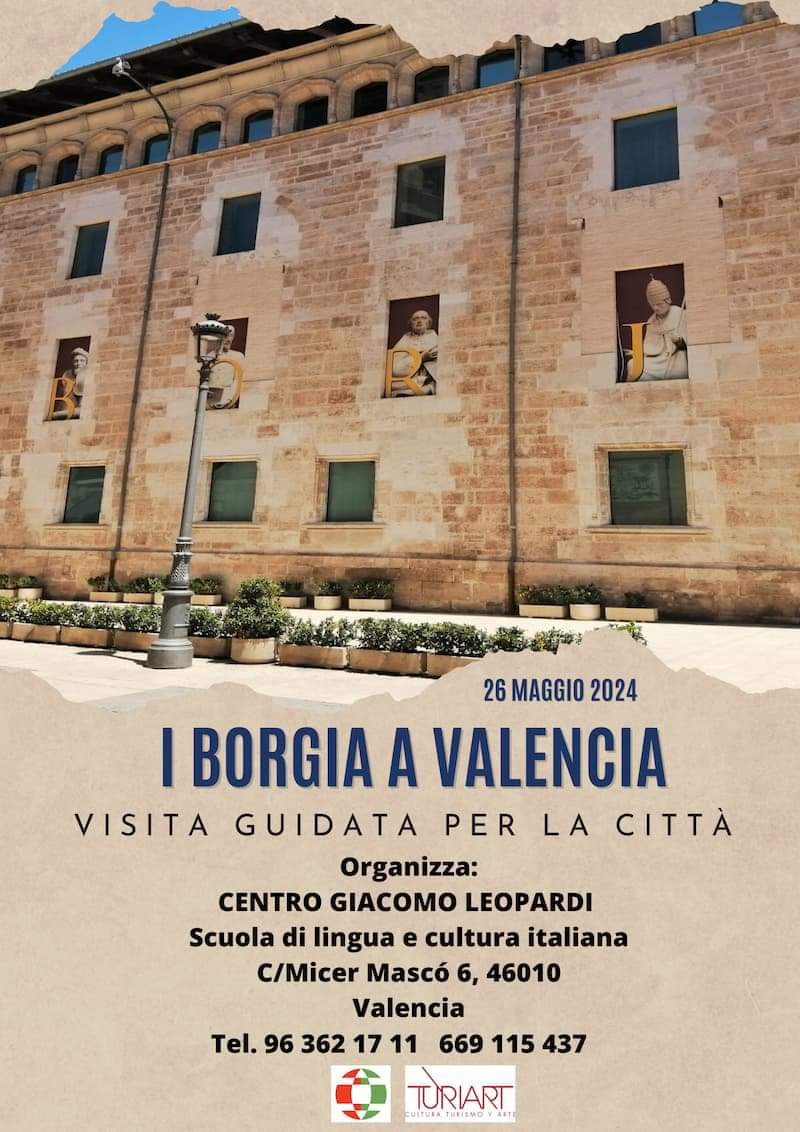 ATTIVITÀ CULTURALE IN ITALIANO 🇮🇹

📞 Teléfono 96 362 17 11
📲Móvil 669 115 437
📩segreteria@centroleopardi.es

@Turiart
#borgia #iborgia #LosBorgia #visitaguiada #valencia #ComunitatValenciana #valencia #València #turismovalencia #Borja