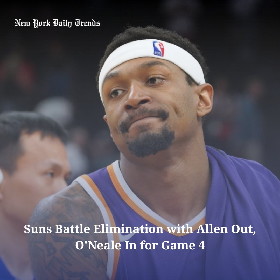 Allen out with ankle injury, O'Neale starts as Suns face elimination in Game 4 vs. Timberwolves. Anderson playing despite hip issues. Series 0-3, tip-off 6:30 PM. #nydailytrends #newyorkdaily #suns #phoenixsuns #kd #kevindurant #kobe #allen #nba #playoff #nbabasketball #lakers