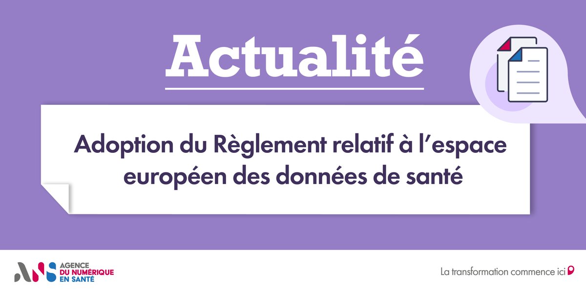 esante_gouv_fr's tweet photo. Le Parlement européen a définitivement adopté le Règlement relatif à l’espace européen des données de santé ! Ce texte initialement proposé par la @EU_Commission lors de la présidence française de l’Union européenne #PFUE, a été adopté et annoncé jeudi  lors d'une conférence. https://t.co/zs0gZogVQM