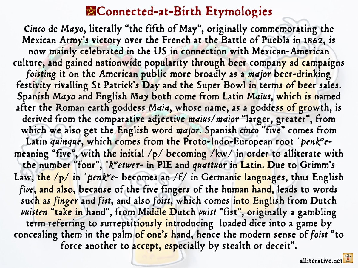 The #ConnectedAtBirth #etymology of the week is CINCO DE MAYO/FOIST/MAJOR #wotd #CincoDeMayo #foist #major