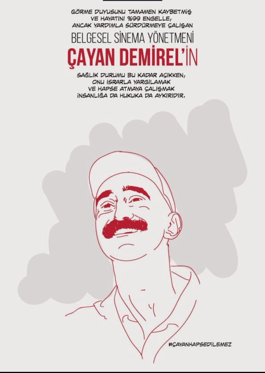 @cayanladayanis İstinaf mahkemesi 'Bakur' (2015) belgeseliyle ilgili davada filmin yönetmenlerine verilen 2'şer yıl 1'er aylık hapis cezasını onadı. Hayatını %99 engelle sürdürmeye çalışan Çayan Demirel’e  yapılan düşman hukukudur. #ÇayanHapsedilemez