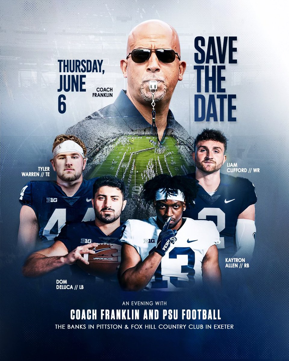 “We ARE NEPA”with Coach James Franklin. Coach  Franklin will be coming to Dominic DeLuca’s hometown on June 6th. Go to Limitless.com or click the link below for more information and to

limitlessnil.com/event-details-…

limitlessnil.com/event-details-…