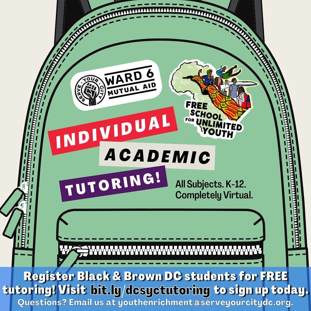 ‼️ Did you know that #ServeYourCityDC/#Ward6MutualAid provides FREE virtual academic tutoring for K-12 Black & Brown #DC students? Learn more and sign up for VIRTUAL tutoring through #ServeYourCityDC/#Ward6MutualAid’s Free School for Unlimited Youth program at ➡️…