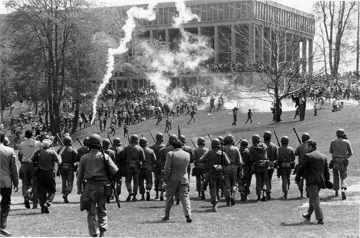 54 years ago this coming Saturday was the Kent State Massacre. The Ohio National Guard was called in to quell student demonstrations against the VietNam War. 4 students were shot to death. The National Guard on college campuses is NOT the answer.