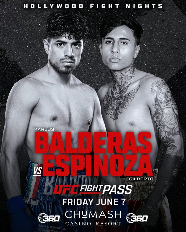 It’s official! Karlos Balderas makes his long awaited homecoming at the @chumashcasino vs Gilberto Espinoza in an 8 round Co-Main Event LIVE and EXCLUSIVE on @ufcfightpass Friday June 7. LET’S GO! TICKETS ➡️ tickets.chumashcasino.com/Events/2024/6/… #UFCFightPass #HFNBoxing #ChumashCasino
