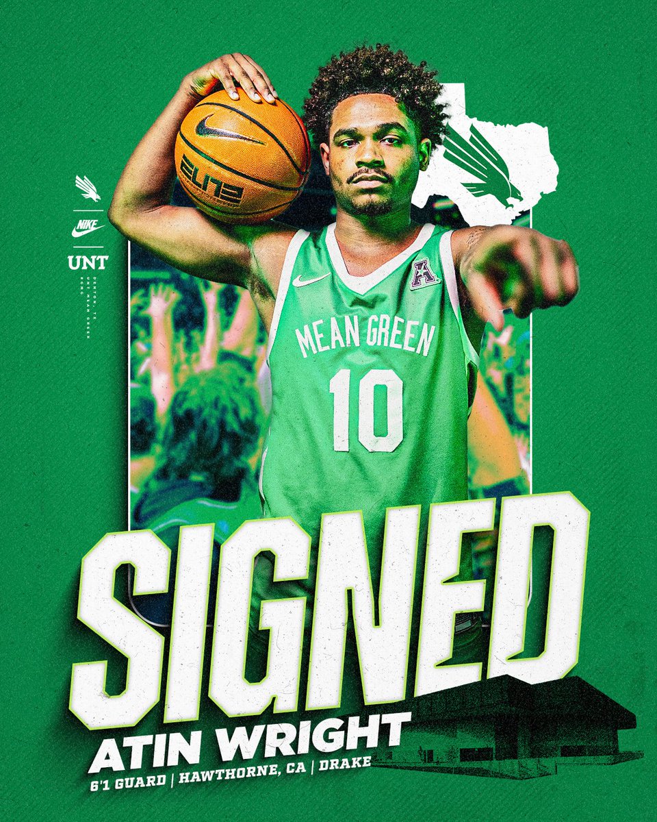 𝐎𝐟𝐟𝐢𝐜𝐢𝐚𝐥𝐥𝐲 𝐒𝐢𝐠𝐧𝐞𝐝 ✍️ @atinwrightt Mean Green Nation, please join us in welcoming Atin! 🟢 All-League & All-Tourney honors 🟢 Conference champion 🟢 1,530 career points scored 📝 northtex.as/3UEtg23 #GMG