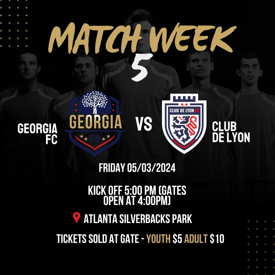 🔄 Round two is upon us! 🥊 

MatchWeek5 brings us a rematch as we face Club De Lyon FC at home once again. 🏟️ 

The last encounter left us on the edge of our seats with a 1-1 draw, but this time we're hungry for more!

#Round2 #MatchWeek5 #NISASoccer #GeorgiaFC
