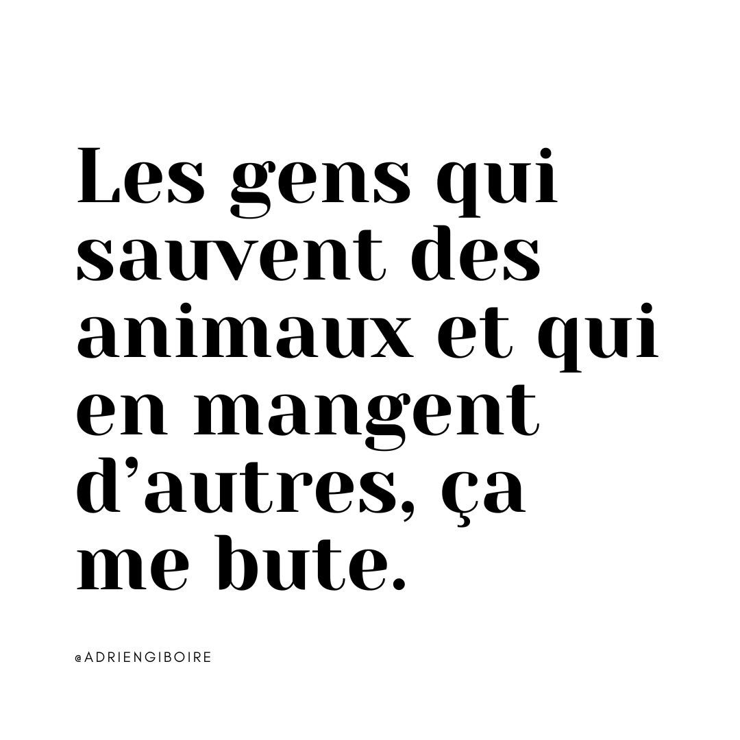 Les gens qui sauvent des animaux et qui en mangent d’autres, ça me bute. 

✊

#vegan
#veganisme
#droitsdesanimaux
#veganfrance