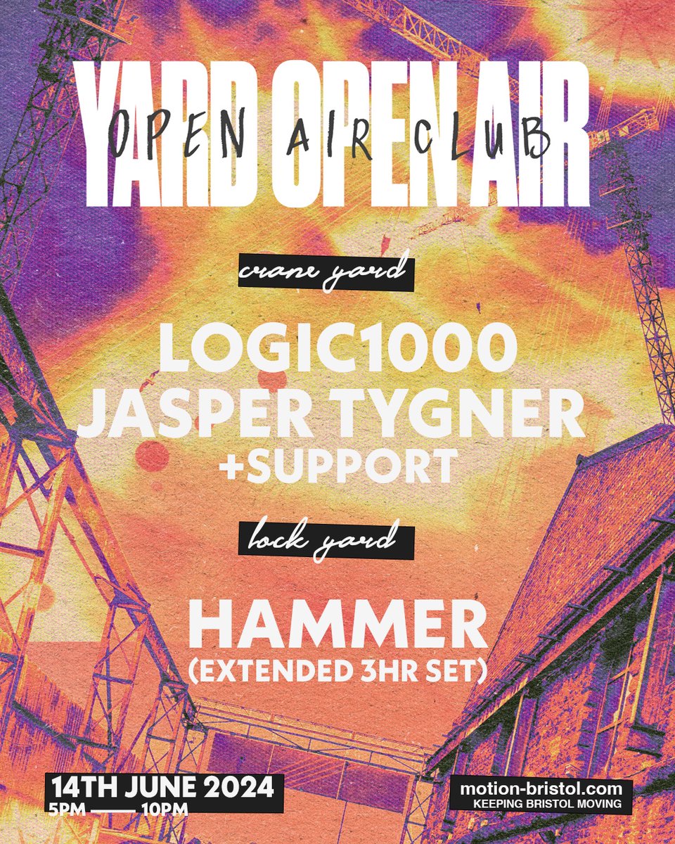 14.06 // YARD OPEN AIR CLUB ☀️ LOGIC1000, HAMMER & JASPER TYGNER Fresh from the release of her debut album 'Mother' and a recent Boiler Room session in Melbourne, @literallylogic makes her long-awaited return to Motion on 14th June. 🎫— bit.ly/3Wl3xwx