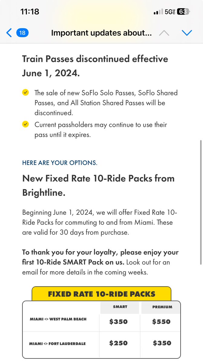 This is disappointing. I guess I’ll be driving now that you’ve priced out weekly commuters @GoBrightline #brightline $250 per week from FLL plus parking. Unbelievable.