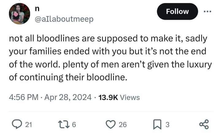 Rightwing niggas will always invoke shit about nature to defend female hypergamy and delusional dating requirements. As if 60% of all men weren't able to reproduce prior to social media/dating apps while 80% are now doomed to die alone.