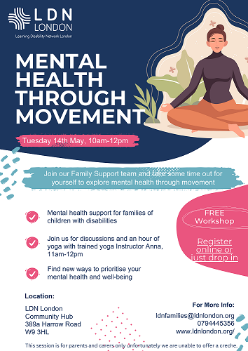 We are holding a free wellbeing workshop - for parents of children with disabilities. Come and relax with us on Tuesday 14 May at the Community Hub. 🧘🤗 #wellbeing #yoga #SEND