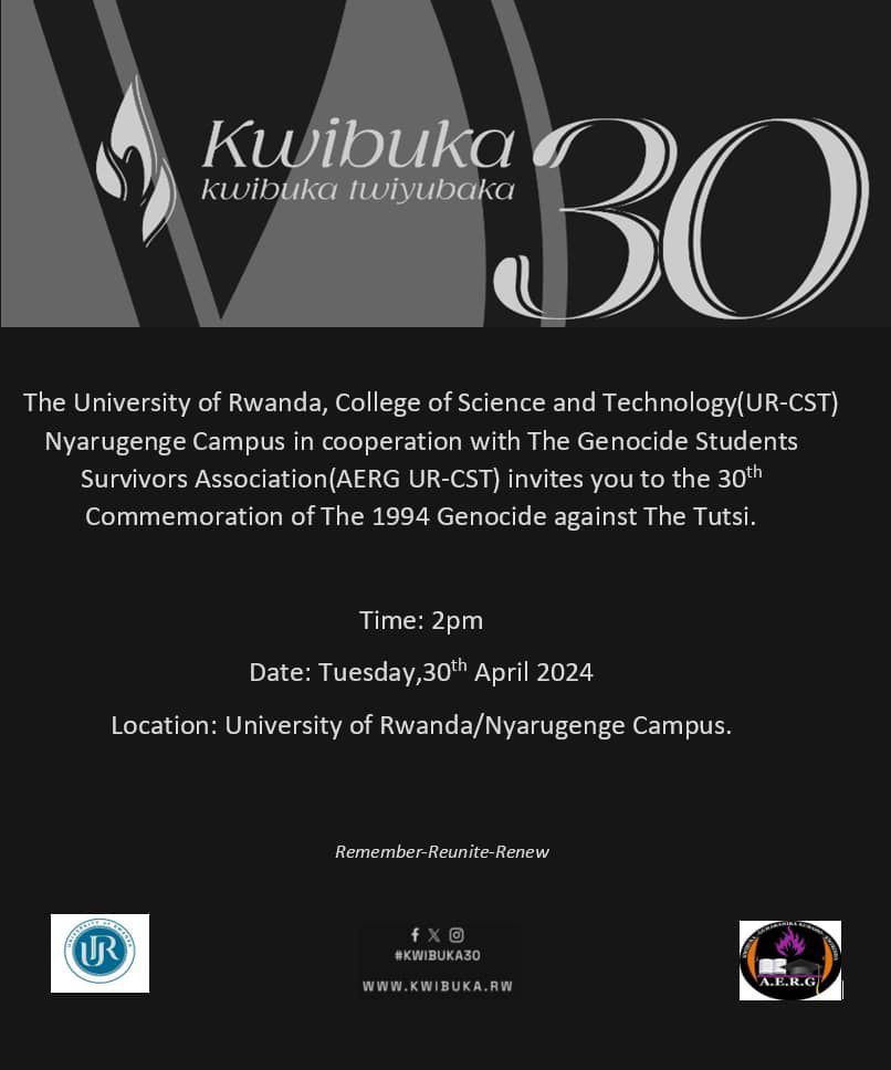 Among the innocent persons killed during 1994 Genocide against Tutsi were young people who aspired to attend college and excel in science and technology; they were unable to do so, but we are here to make their dreams come true! #Kwibuka30 #URCSTTuribuka