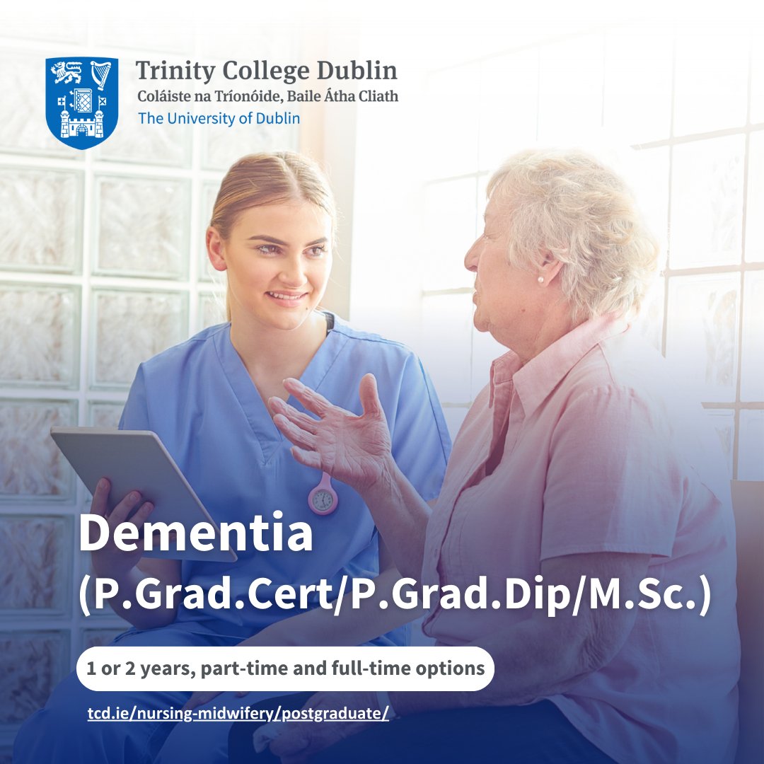 Do you have experience in delivering a #dementia care approach within practice? Our MSc Dementia will help you to gain the knowledge, skills and values required to promote excellence in the area of dementia care practice. Find out more and apply: tcd.ie/courses/postgr…