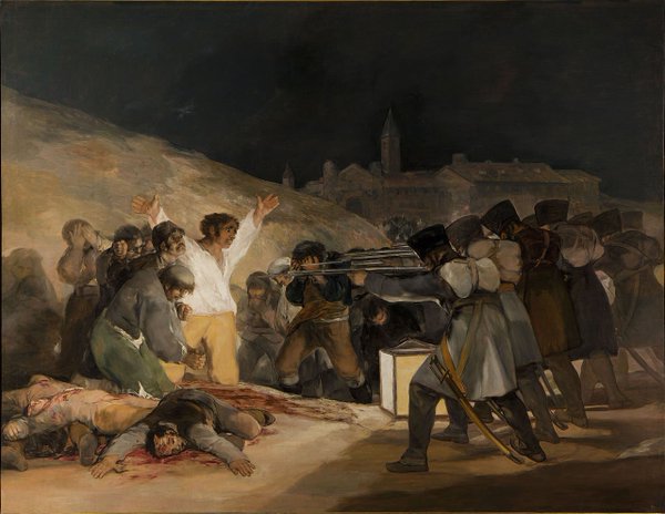 On this day in 1808, the French army crushes a rebellion in Madrid. The violence is commemorated in this Francisco Goya painting.