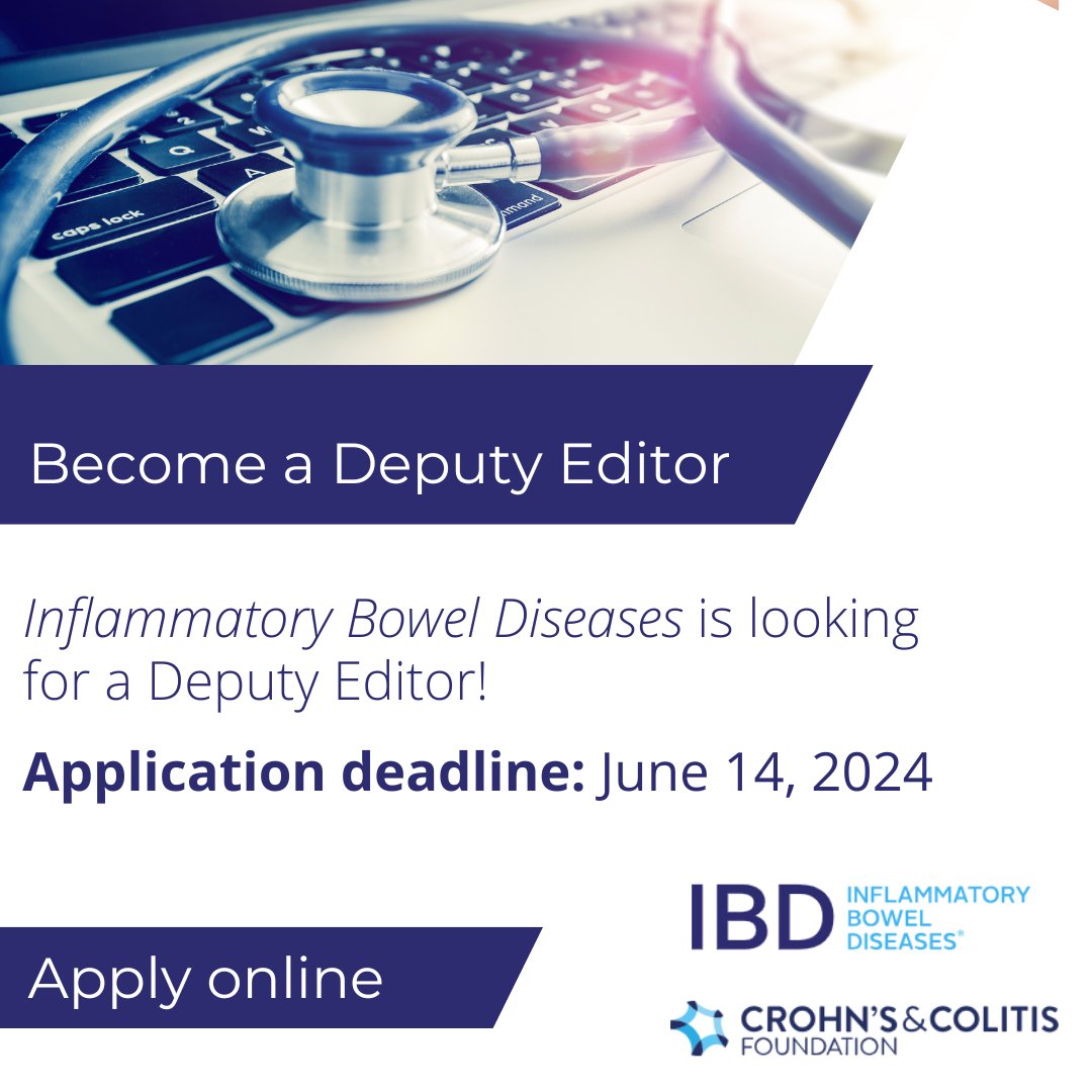 The search is on for Deputy Editor for Inflammatory Bowel Diseases, a fully online journal of the @CrohnsColitisFn. Learn more and apply here by June 14th: bit.ly/3Ud1yYI