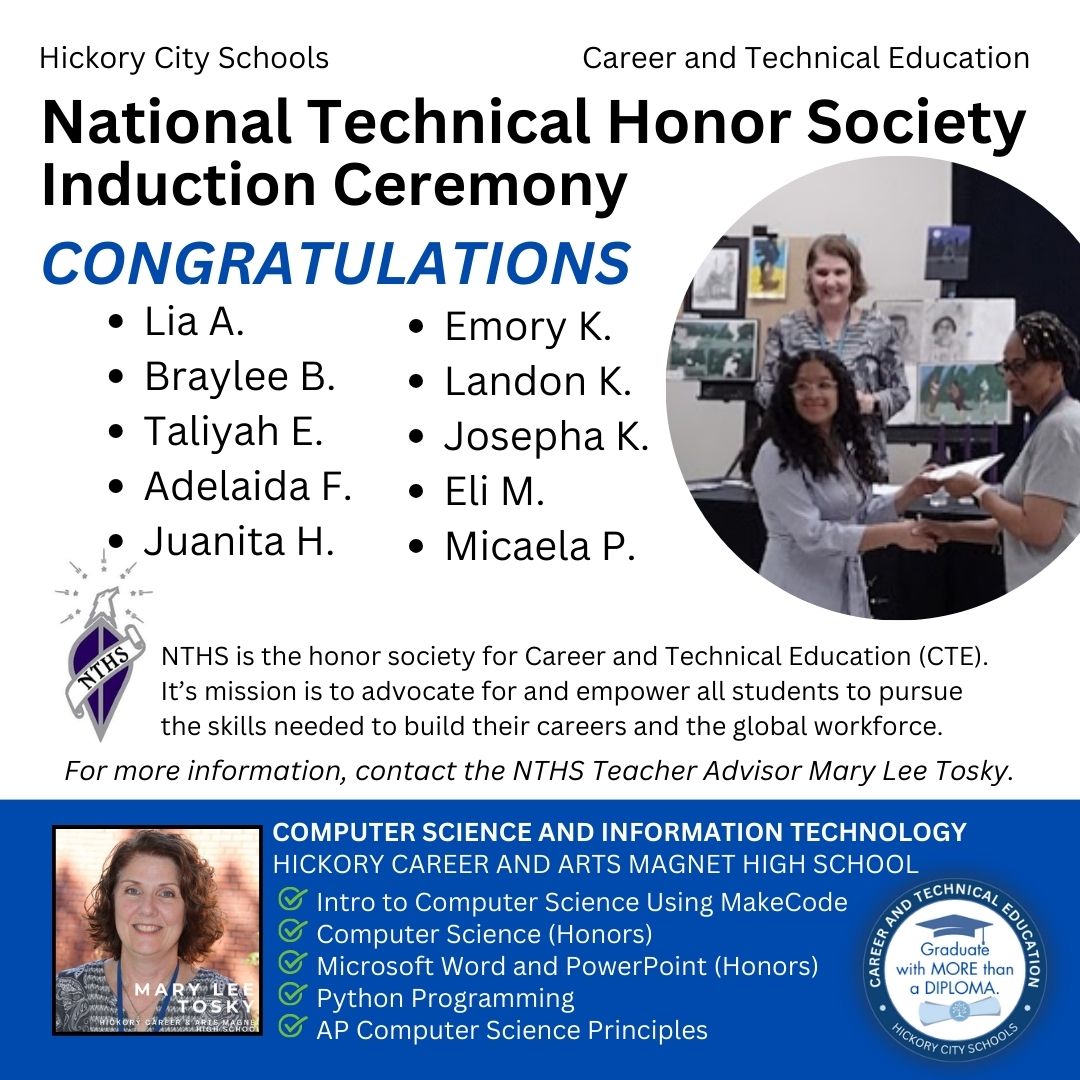 NTHS honors the achievements of top CTE students, provides close to $300,000 in scholarships annually, and strives to help connect education and industry to build a highly skilled workforce.
#ctefornc #hickoryschools #HickoryCitySchools #nths