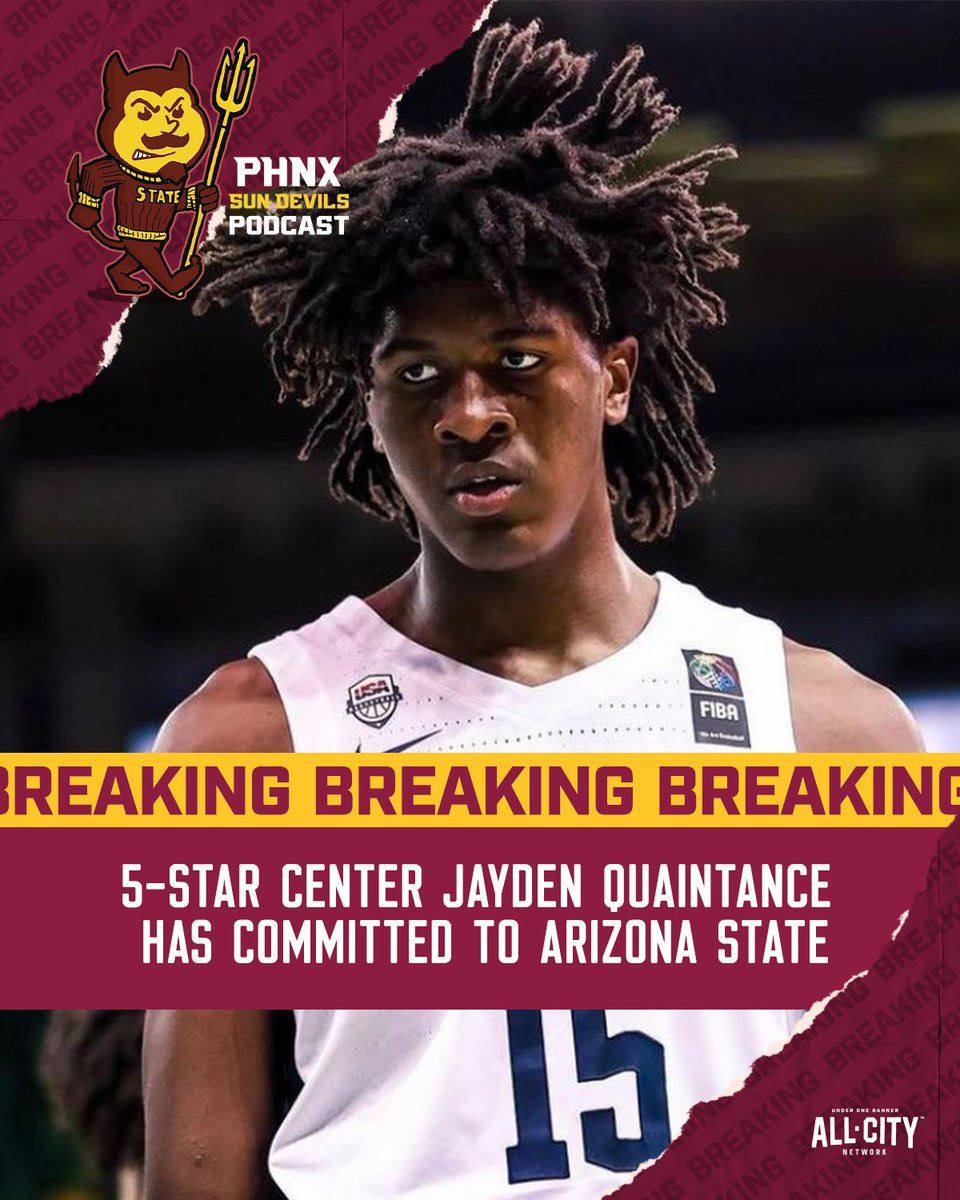 BREAKING: Arizona State lands a commitment from 5 ⭐️ Jayden Quaintance. Quaintance is ranked as the No. 2 center in ESPN’s Top 100 prospects